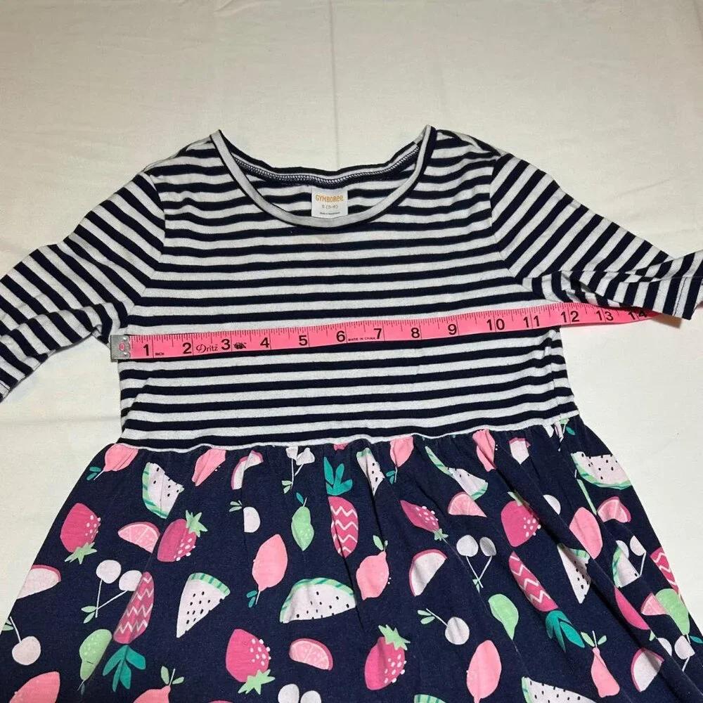 Gymboree Girls Small 5/6 Short Sleeve Blue Striped Fruit Salad Skater Dress